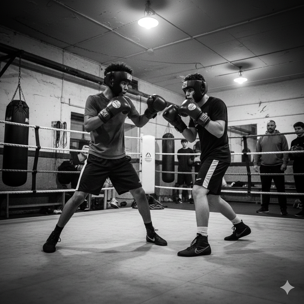 A powerful punch lands during an intense sparring session at the club